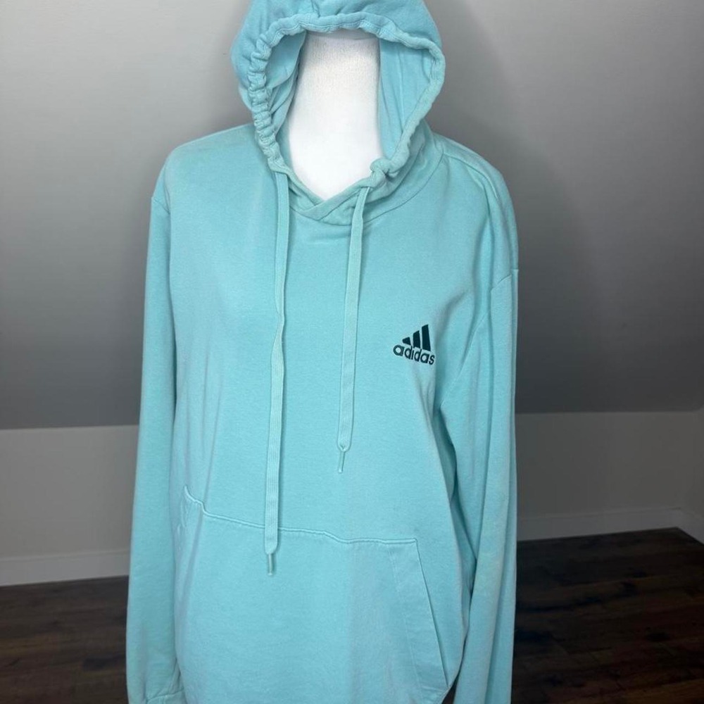 Adidas Aqua Blue Oversized Fleece Hoodie Cozy warm comfort